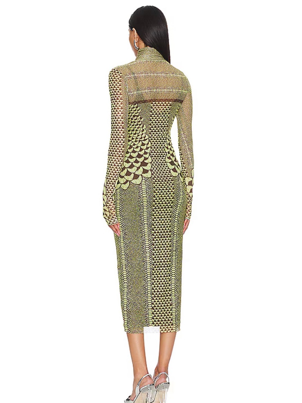 NWT AFRM Butter Yellow Long-Sleeve Mesh Midi Dress - Picture 2 of 5